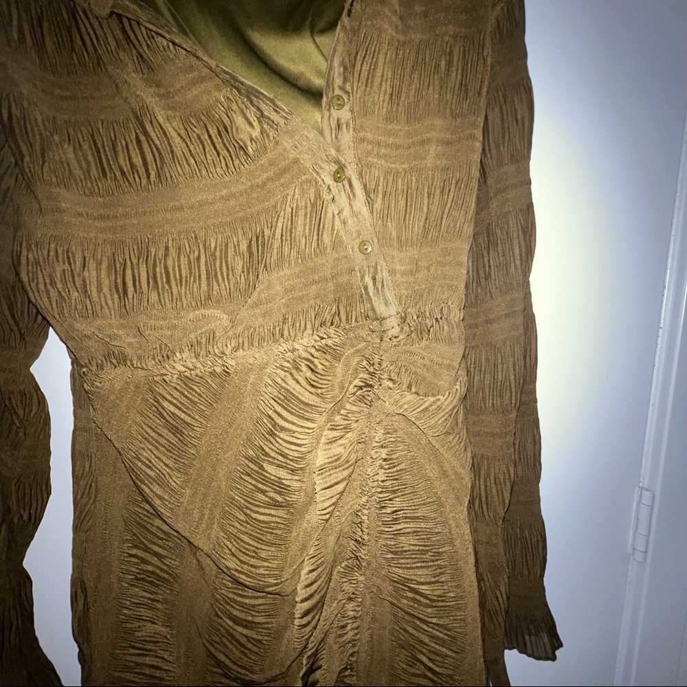 Plus Olive Plisse Textured Ruched Shirt Dress - Size 12 - Picture 4 of 4
